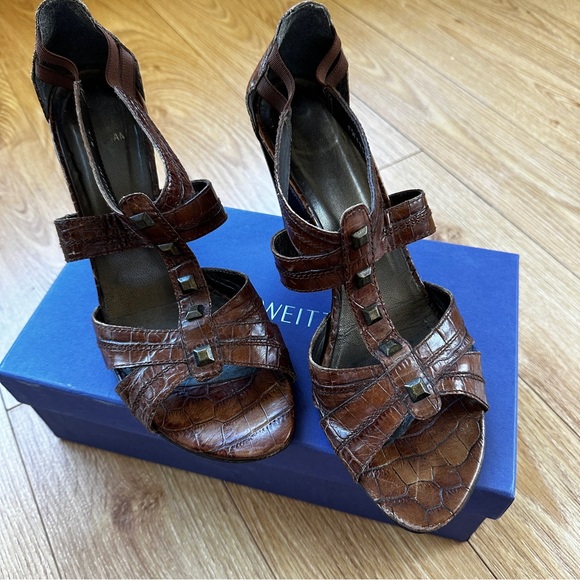 Stuart Weitzman summer heel, size 9.5. Brown alligator finish leather - Picture 7 of 7